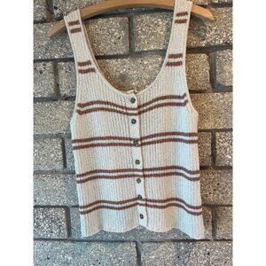 Striped Button Front Knit Tank Top M By The General Good In Beige & Rust